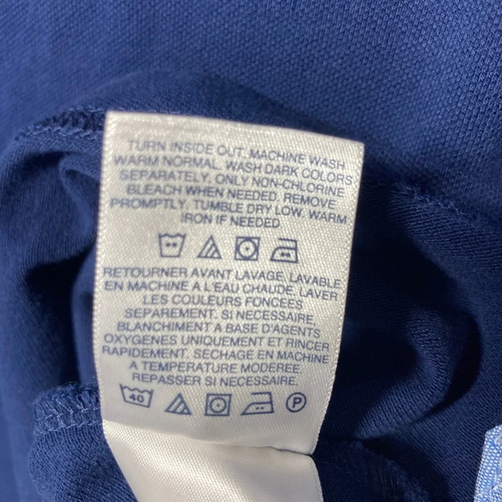 Lands End Polo Shirt Mens XXL Tall Blue Contrast Chambray Collar Preppy Golf